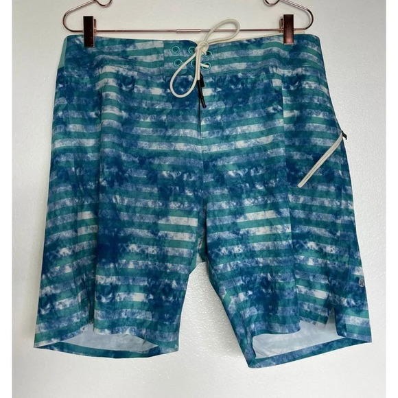 Lululemon El Current Drawstring Board Swim Trunks Shorts Blue Stripes Sz 36 - Picture 1 of 8